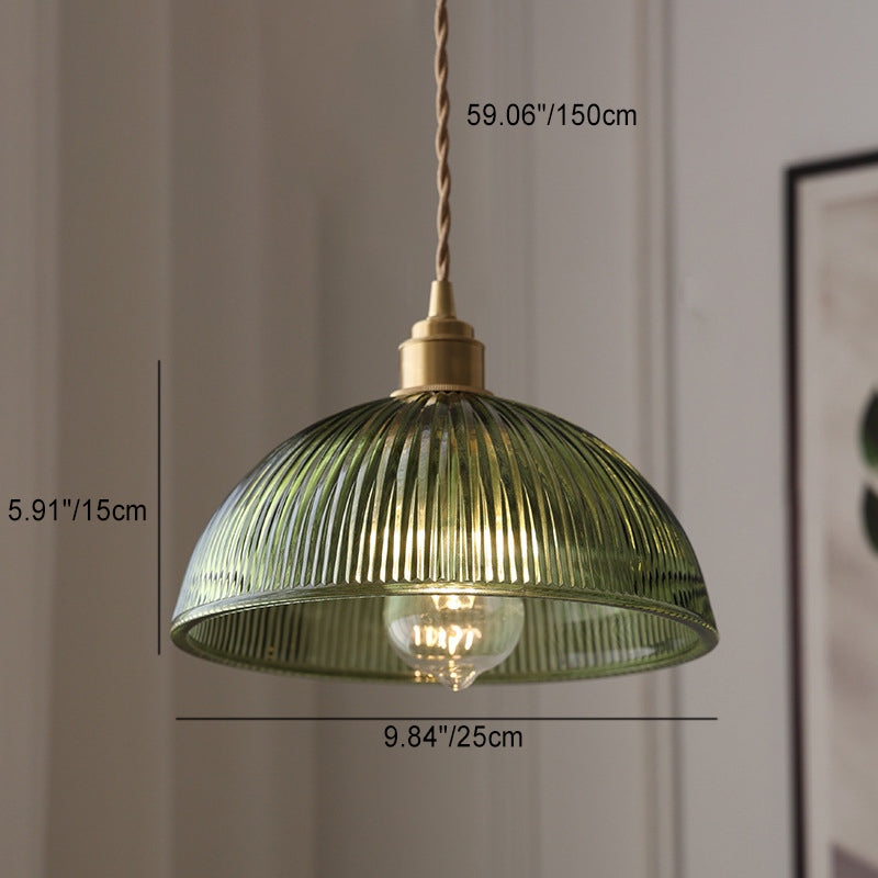 Nordic Striped Glass Brass Hat Pendant