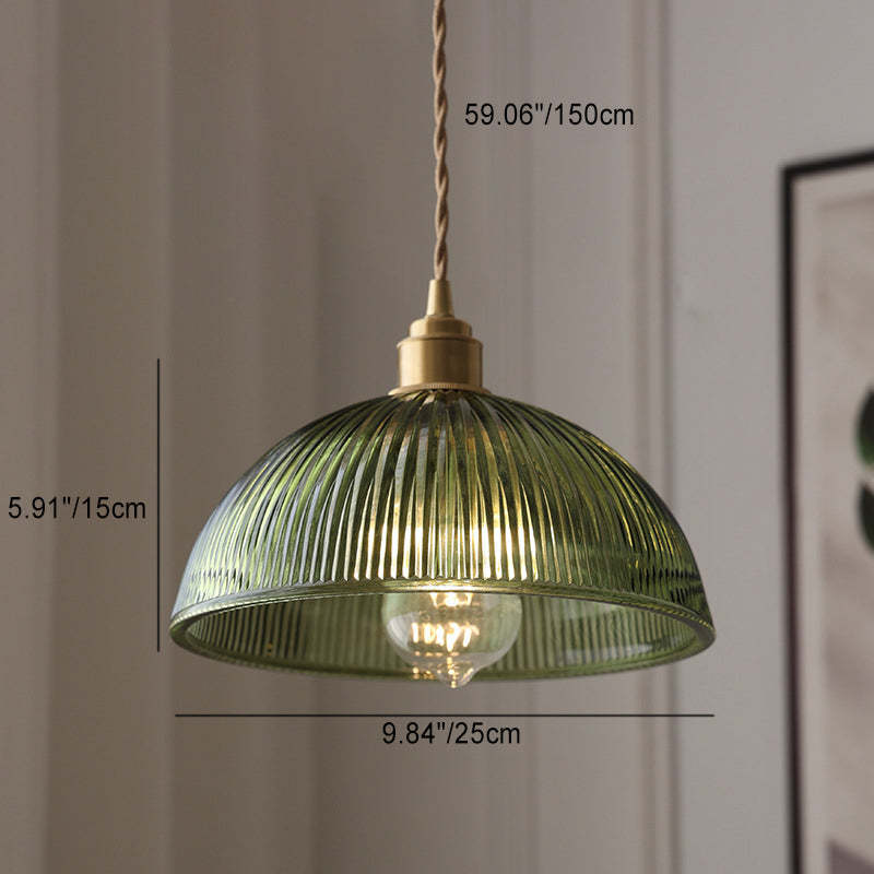 Nordic Striped Glass Brass Hat Pendant