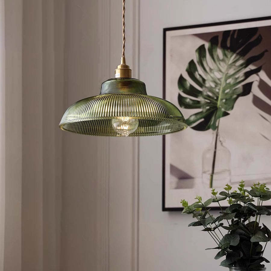 Nordic Striped Glass Brass Hat Pendant