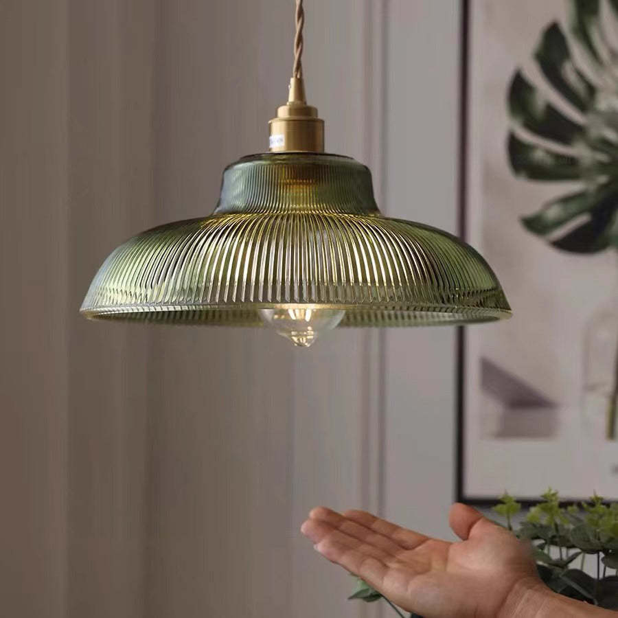 Nordic Striped Glass Brass Hat Pendant