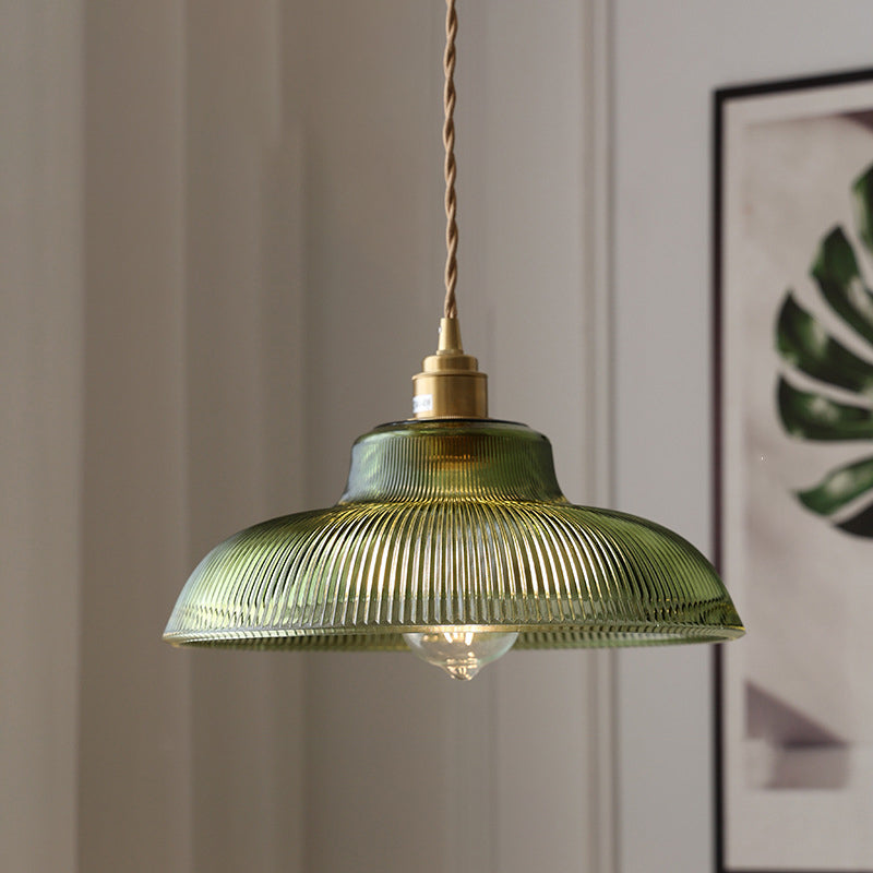 Nordic Striped Glass Brass Hat Pendant