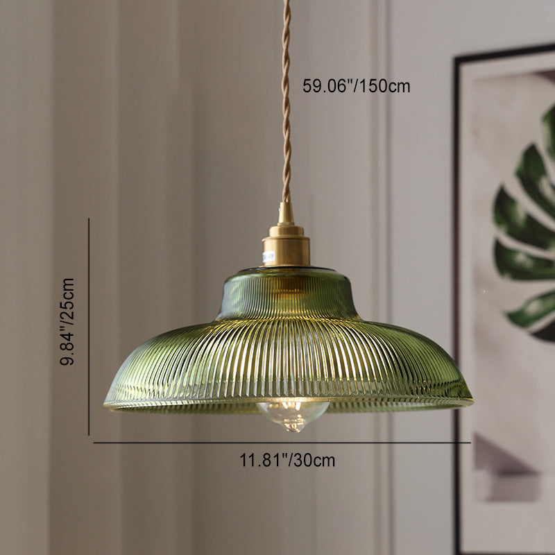 Nordic Striped Glass Brass Hat Pendant