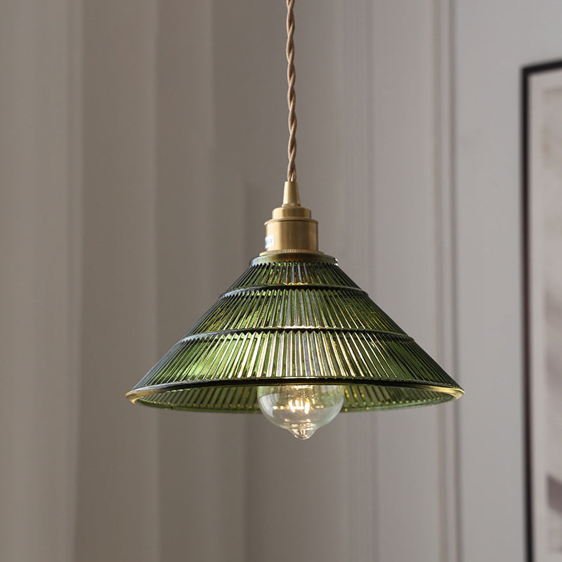 Nordic Striped Glass Brass Hat Pendant