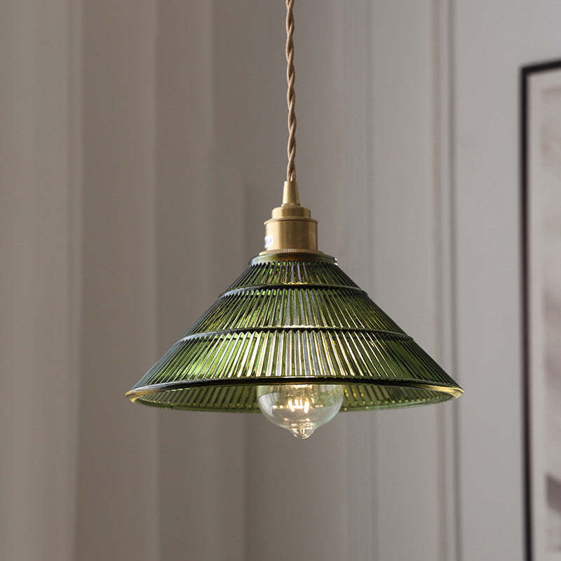 Nordic Striped Glass Brass Hat Pendant