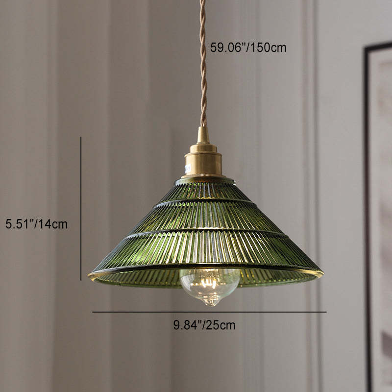 Nordic Striped Glass Brass Hat Pendant