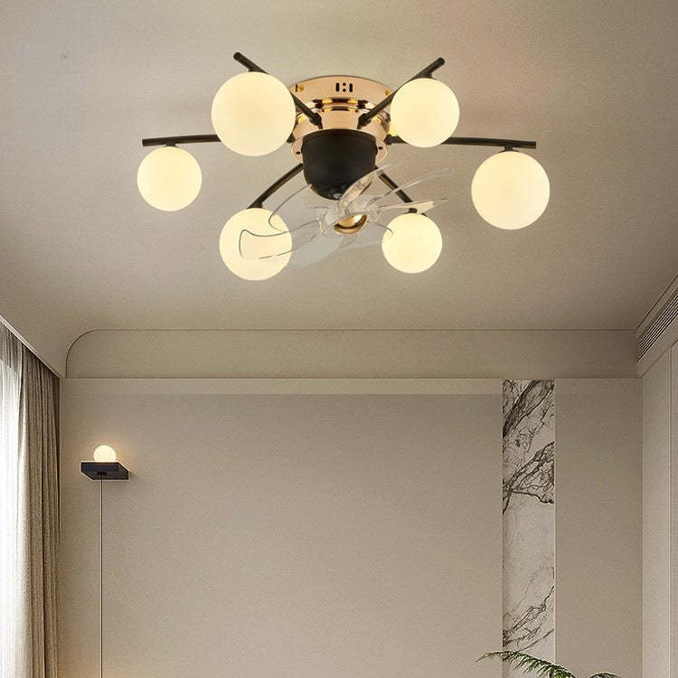 Nordic Iron Glass Ball 6/9-Light Semi-Flush Fan Light