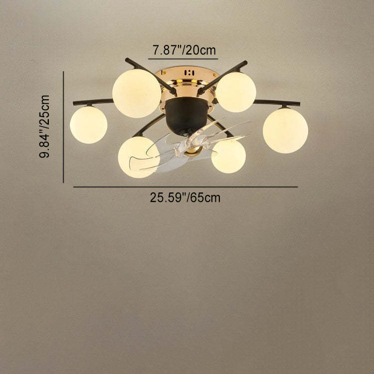 Nordic Iron Glass Ball 6/9-Light Semi-Flush Fan Light
