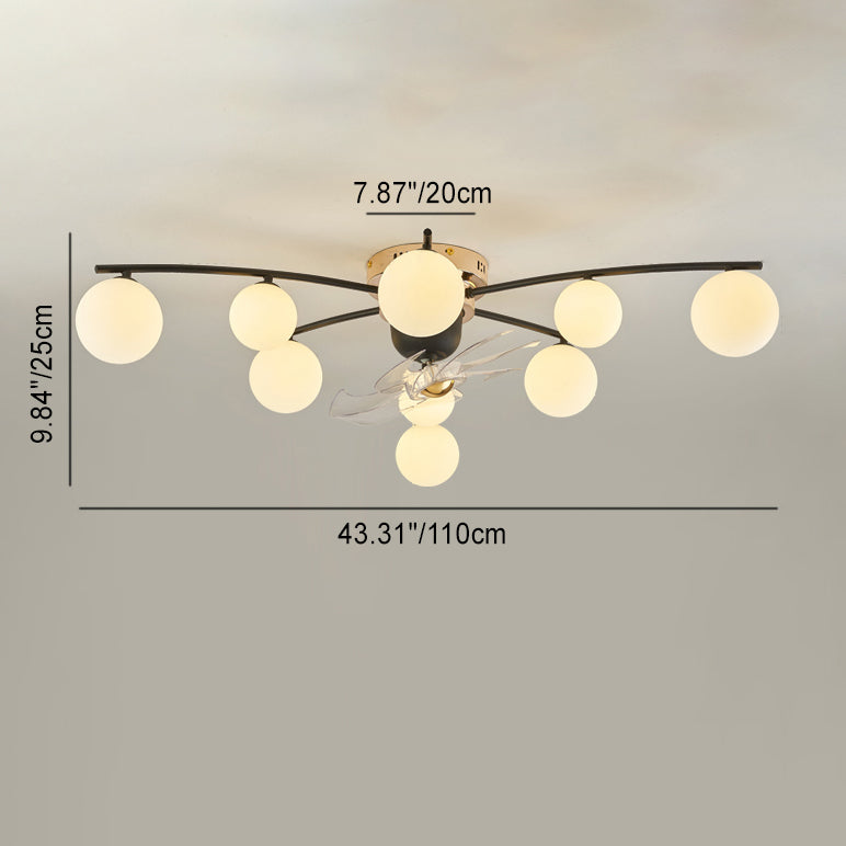 Nordic Iron Glass Ball 6/9-Light Semi-Flush Fan Light