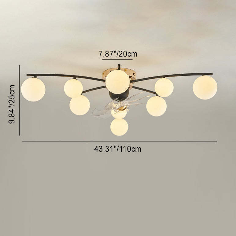 Nordic Iron Glass Ball 6/9-Light Semi-Flush Fan Light