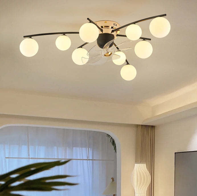 Nordic Iron Glass Ball 6/9-Light Semi-Flush Fan Light