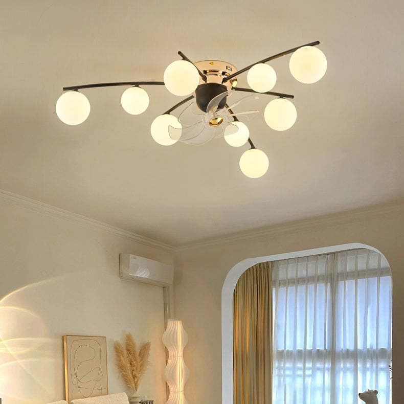 Nordic Iron Glass Ball 6/9-Light Semi-Flush Fan Light