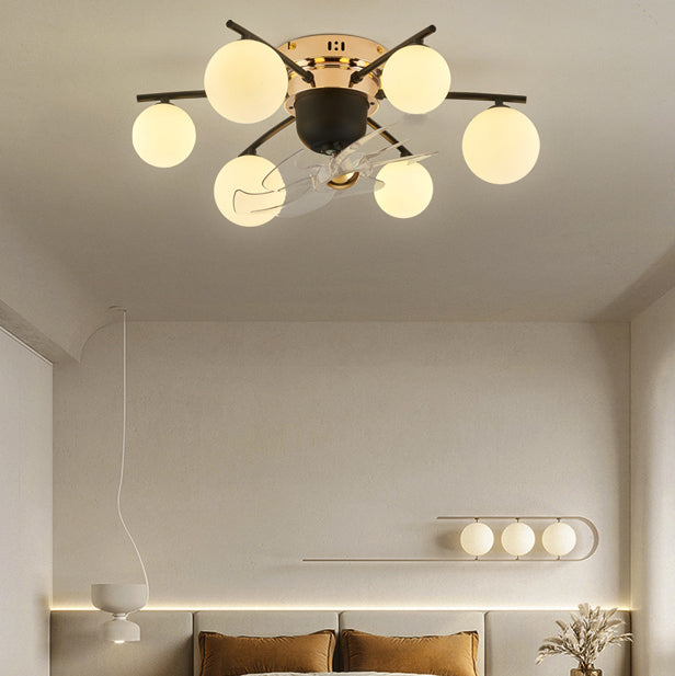 Nordic Iron Glass Ball 6/9-Light Semi-Flush Fan Light