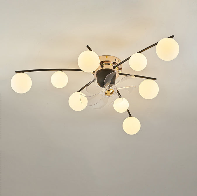 Nordic Iron Glass Ball 6/9-Light Semi-Flush Fan Light