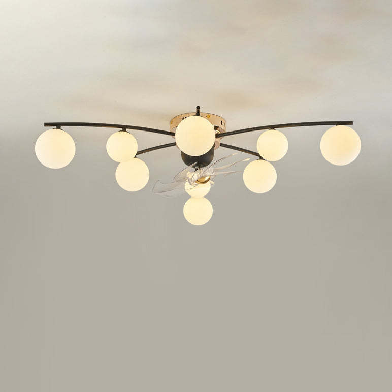Nordic Iron Glass Ball 6/9-Light Semi-Flush Fan Light