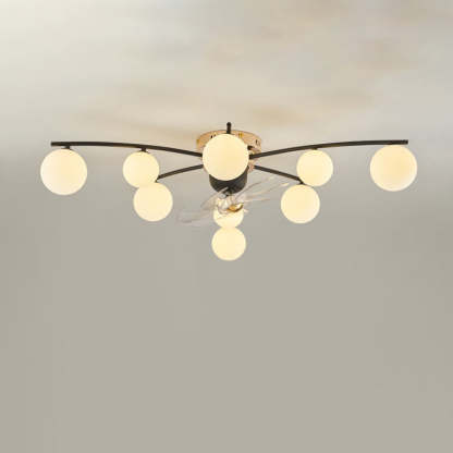 Nordic Iron Glass Ball 6/9-Light Semi-Flush Fan Light
