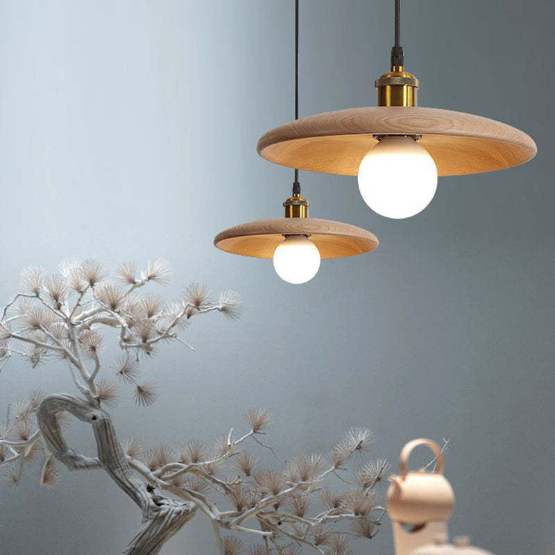 Chinese Umbrella Aluminum Solid Wood Pendant Light