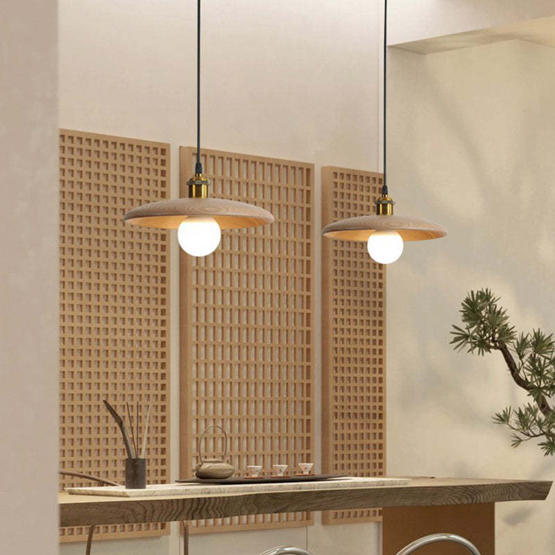 Chinese Umbrella Aluminum Solid Wood Pendant Light — Walnut Color / 220V-240V For UK/AU