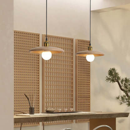 Chinese Umbrella Aluminum Solid Wood Pendant Light — Walnut Color / 220V-240V For UK/AU