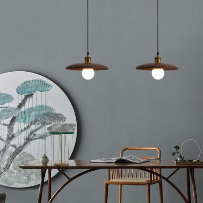 Chinese Umbrella Aluminum Solid Wood Pendant Light — Walnut Color / 110V-120V For US/CA