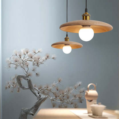 Chinese Umbrella Aluminum Solid Wood Pendant Light — Wood Color / 220V-240V For UK/AU