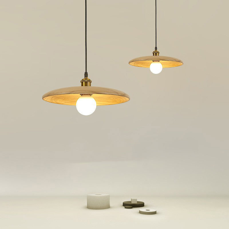 Chinese Umbrella Aluminum Solid Wood Pendant Light