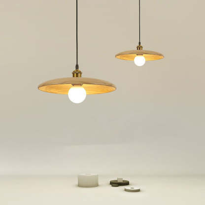 Chinese Umbrella Aluminum Solid Wood Pendant Light