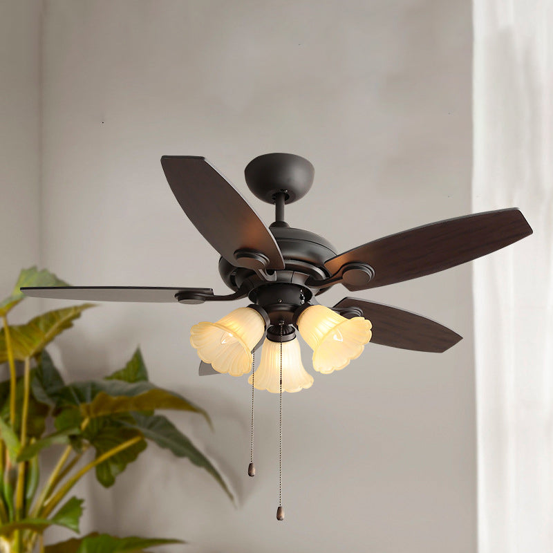 French Iron Flower Glass 3/5-Light Ceiling Fan Light