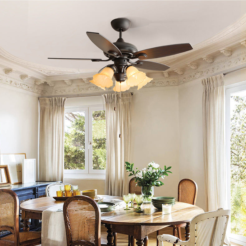 French Iron Flower Glass 3/5-Light Ceiling Fan Light