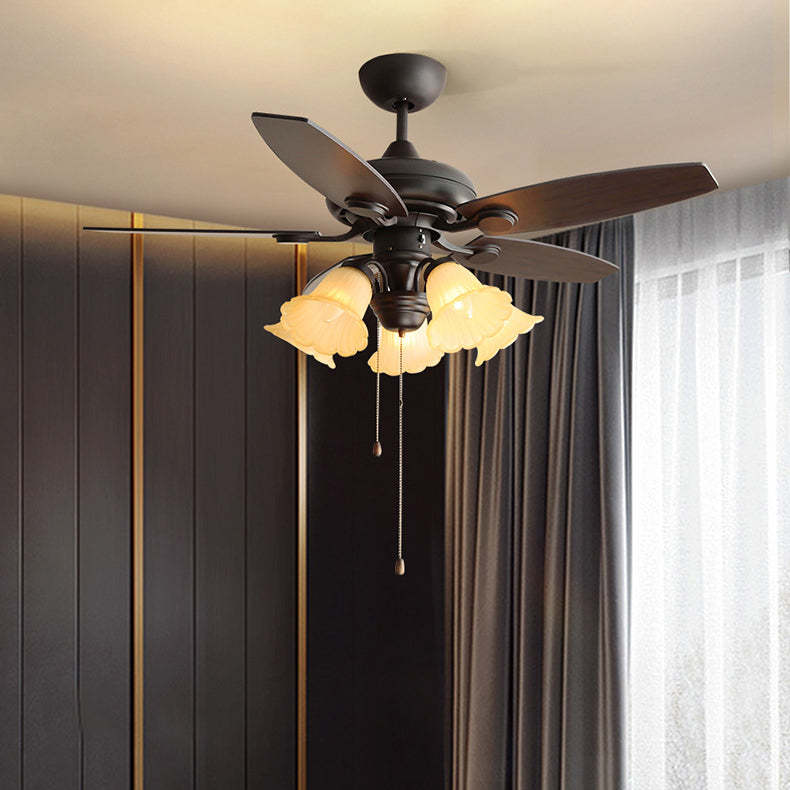 French Iron Flower Glass 3/5-Light Ceiling Fan Light