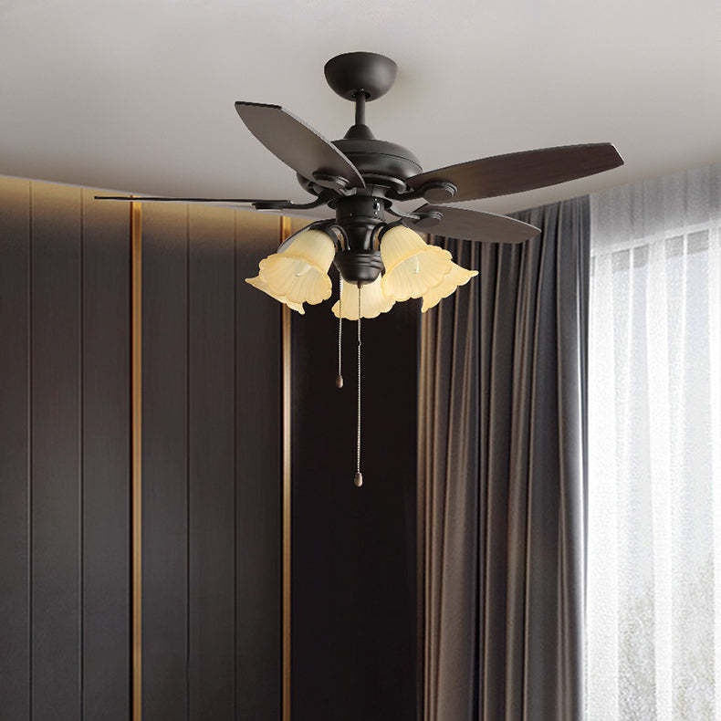 French Iron Flower Glass 3/5-Light Ceiling Fan Light