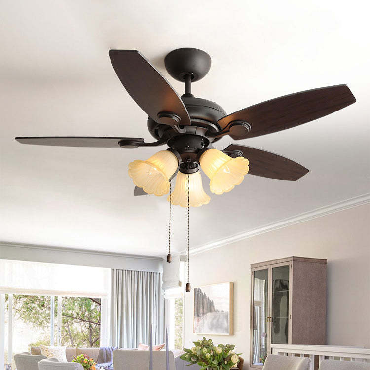French Iron Flower Glass 3/5-Light Ceiling Fan Light