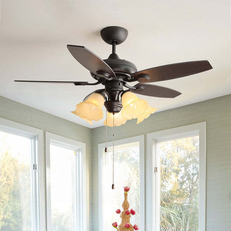 French Iron Flower Glass 3/5-Light Ceiling Fan Light