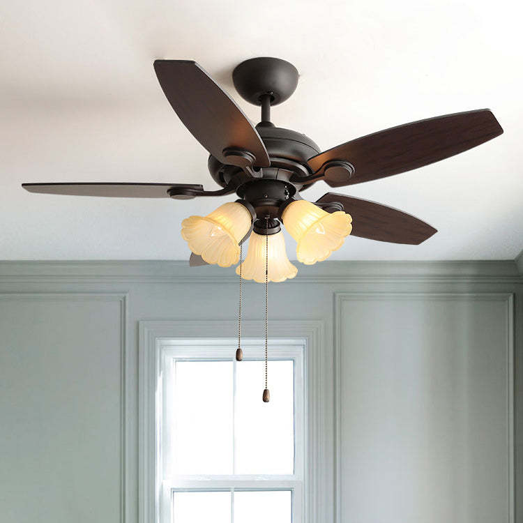 French Iron Flower Glass 3/5-Light Ceiling Fan Light