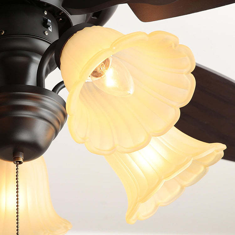 French Iron Flower Glass 3/5-Light Ceiling Fan Light