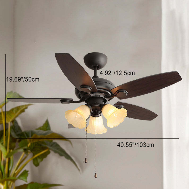 French Iron Flower Glass 3/5-Light Ceiling Fan Light