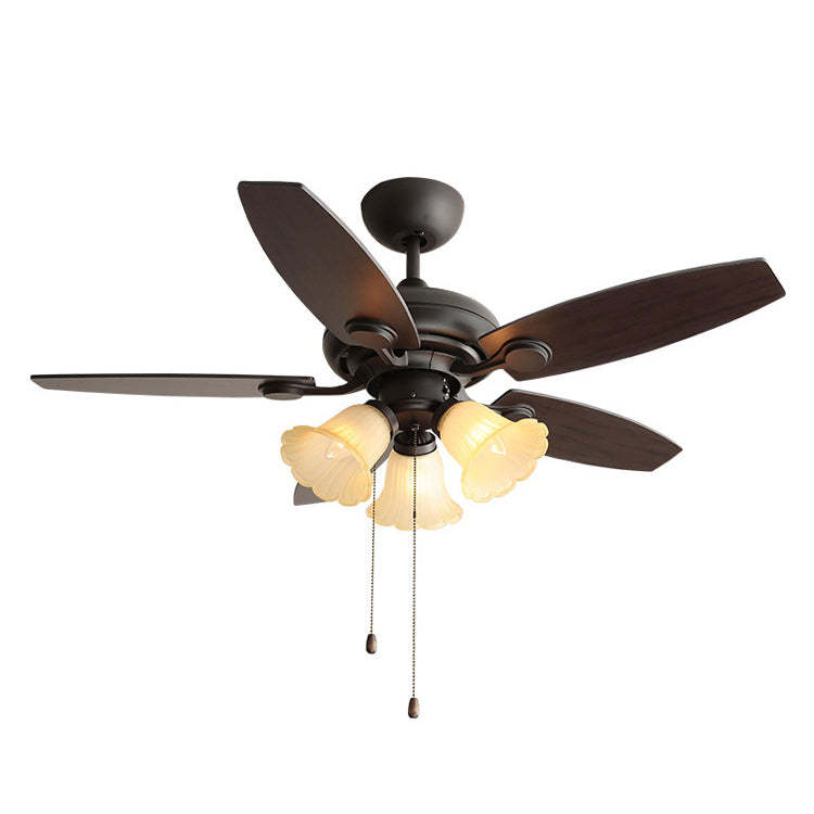 French Iron Flower Glass 3/5-Light Ceiling Fan Light