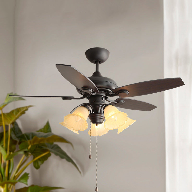 French Iron Flower Glass 3/5-Light Ceiling Fan Light