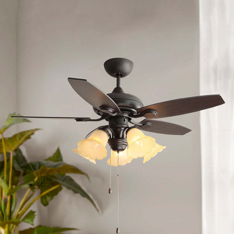 French Iron Flower Glass 3/5-Light Ceiling Fan Light