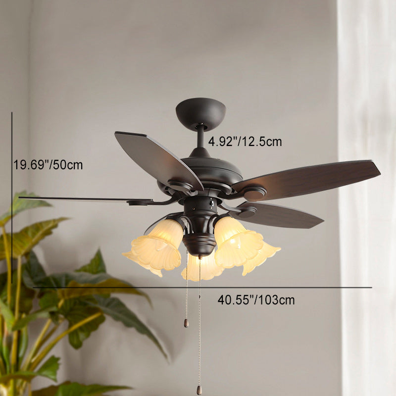French Iron Flower Glass 3/5-Light Ceiling Fan Light
