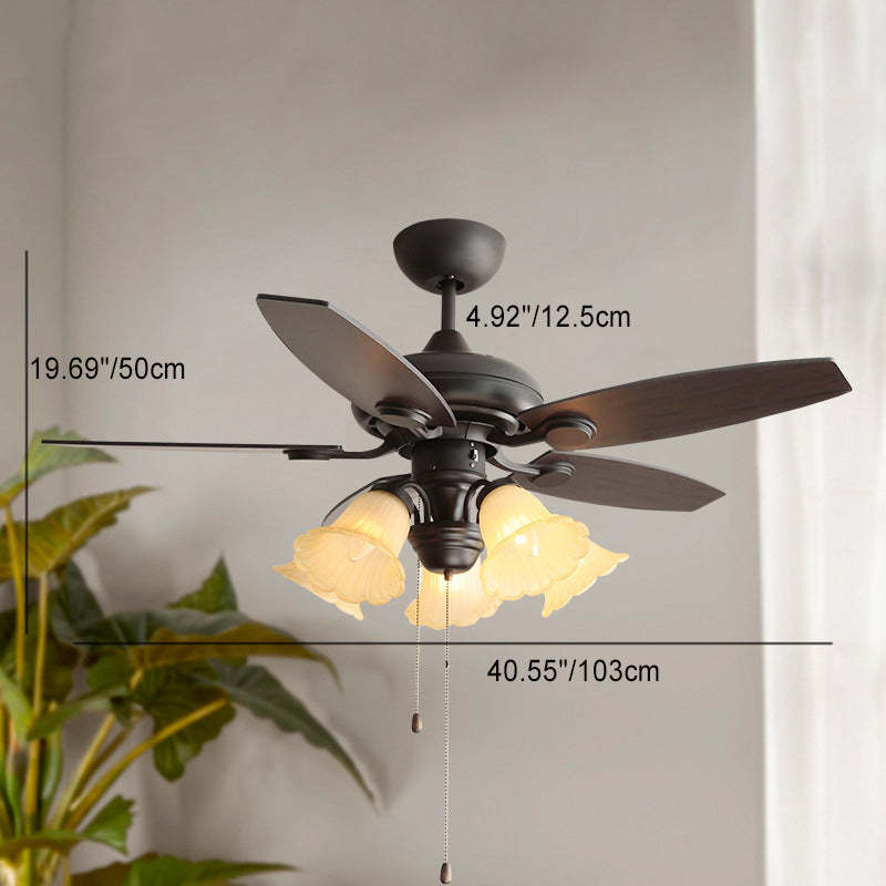 French Iron Flower Glass 3/5-Light Ceiling Fan Light
