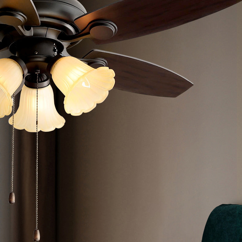 French Iron Flower Glass 3/5-Light Ceiling Fan Light