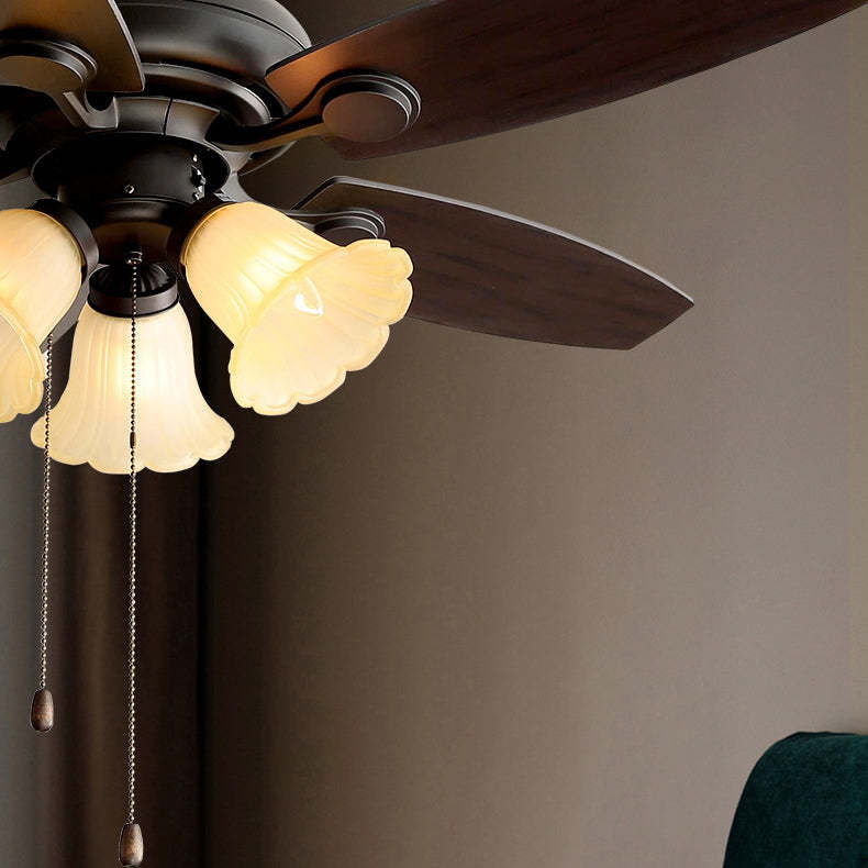 French Iron Flower Glass 3/5-Light Ceiling Fan Light