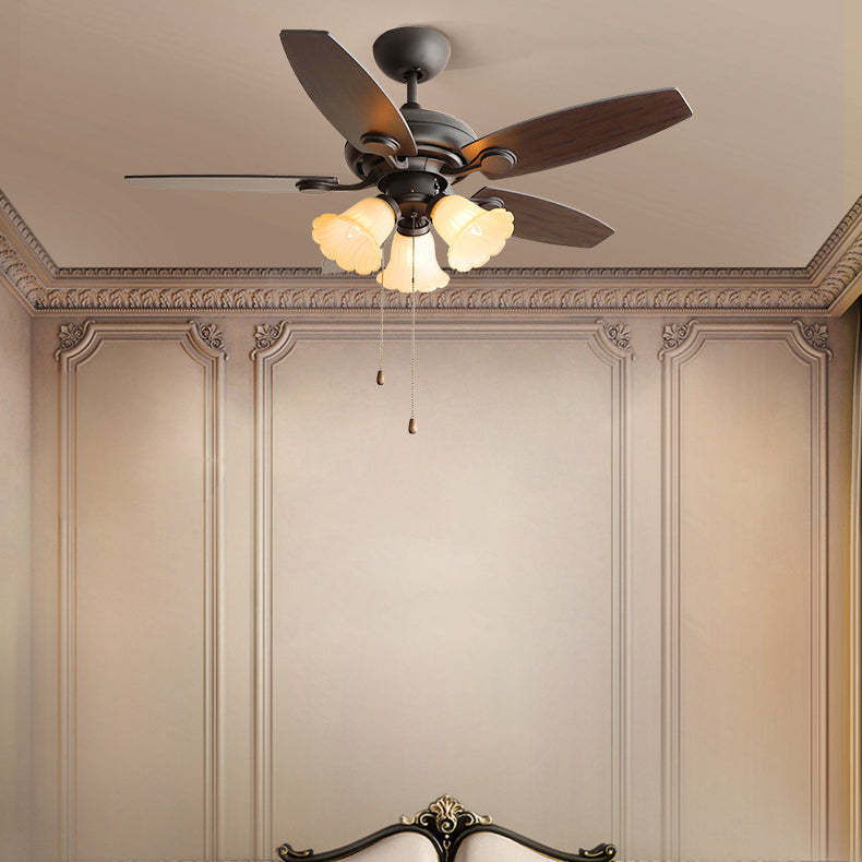 French Iron Flower Glass 3/5-Light Ceiling Fan Light