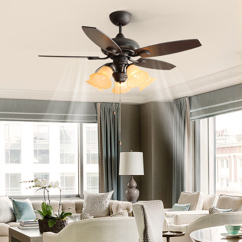 French Iron Flower Glass 3/5-Light Ceiling Fan Light