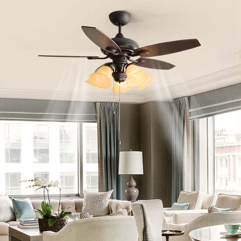 French Iron Flower Glass 3/5-Light Ceiling Fan Light