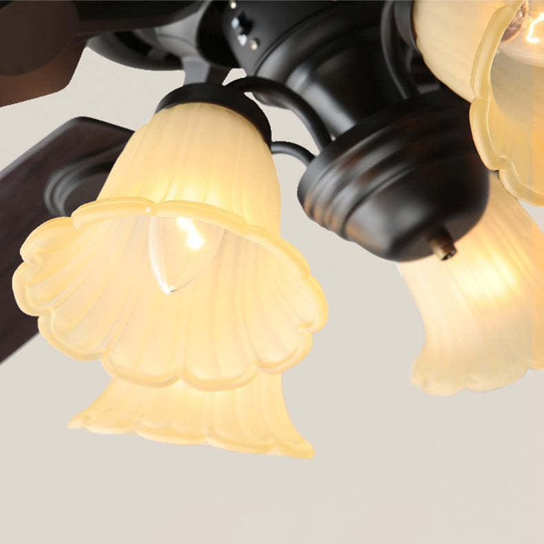 French Iron Flower Glass 3/5-Light Ceiling Fan Light