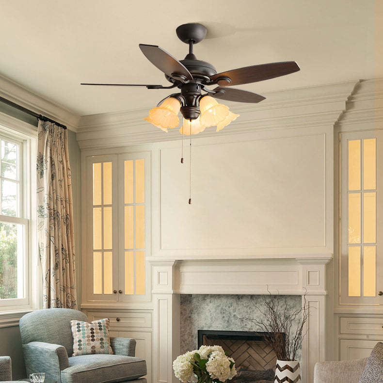 French Iron Flower Glass 3/5-Light Ceiling Fan Light