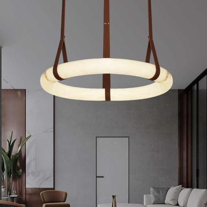 Nordic Leather Copper Faux Marble LED Chandelier