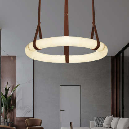 Nordic Leather Copper Faux Marble LED Chandelier