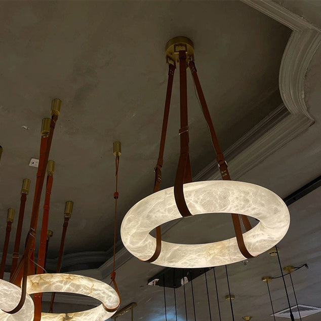 Nordic Leather Copper Faux Marble LED Chandelier